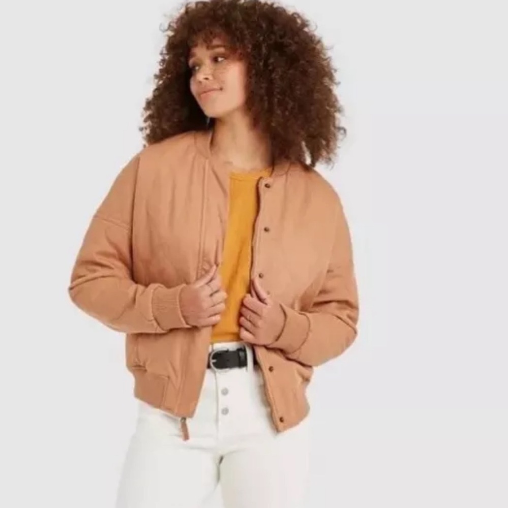 Universal Thread OVERSIZED Quilted Utility Jacket Bomber Zip Snap Button Large